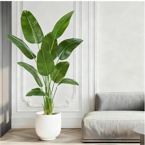 Birds of Paradise Plant Artificial, 6FT Fake Plants Faux Banana Leaf Tree with 10 Banana Leaves, Lifelike Tall Fake Tropical Palm Indoor Silk Floor Plant in Black Pot for House,Office,Room,Home Decor