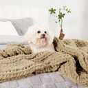 Amélie Home Chunky Knit Throw Blanket for Couch, Soft Chenille Handmade Crochet Throw Rope Knot Blanket for Couch, 50"x60", Beige