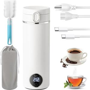Portable Electric Travel Kettle, 500ml Portable Kettle with USB-C, Mini Travel Hot Water Boiler with Carry Handle & 6 Adjustable Temperature Settings, Dual Power Modes for Home Car Camping