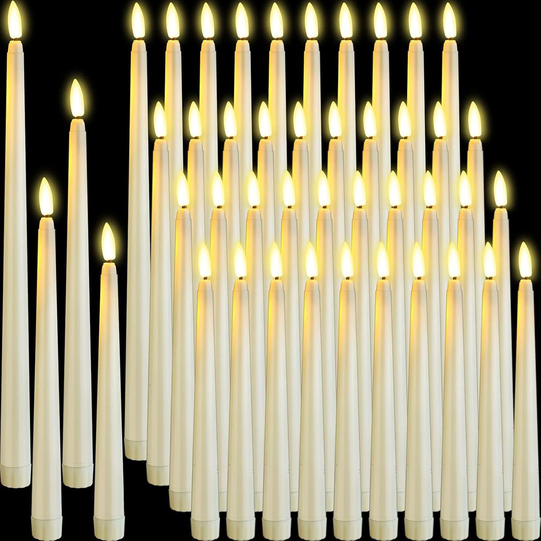 48 Pcs Flameless LED Taper Candles Battery Operated Candles 4 Sizes of 8.5'', 9.65'', 10.83'', 12.8'' Flameless Candlesticks Flickering for Halloween Christmas Church Wedding(Ivory)