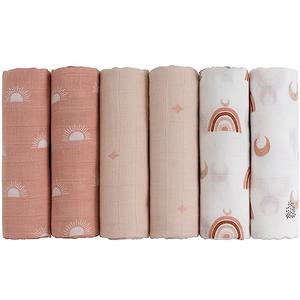 GLLQUEN BABY Receiving Blanket Boy Cotton Muslin Swaddle Blankets Girl Newborn Squares Breathable & Soft Thin Baby Blankets Cloths Double Absorbent Infant Swaddling Wrap - 3 Pack (Sun)