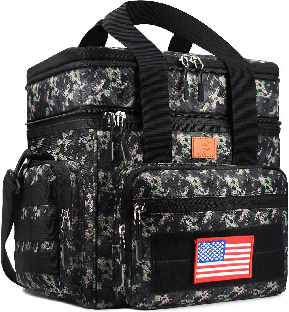 CaCTOUR Lunch Box for Men,Double Deck Tactical Lunch Bag with Shoulder Strap,Large Lunch Box Leakproof & Insulated Lunch Cooler Bag for Men Adults Work Shifts Travel Daytrip,20L (Black Camo)