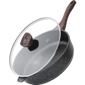 Kordisen Nonstick Deep Frying Pan with Lid, 12 Inch Large Skillet, 5 Qt Non Stick Saute Pan for Cooking, Healthy Induction Cookware, PFOA Free (Classic Granite)