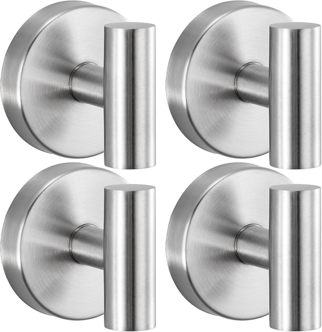 Heavy Duty Reusable Suction Cup Hooks for Shower - No Drill Bathroom/Glass/Mirror/Tiles & Metal Surfaces,and Smooth Non-Porous Surfaces for Towels, Robes, Loofahs (4, Brushed Nickel)