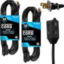 Thonapa 10 Ft Black Extension Cord 2 Prong 3 Outlets, 2 Pack, 16/2 Indoor Extension Cord with Multiple Outlets, 13 AMP Electrical Cable for Home, Office, Household Appliances