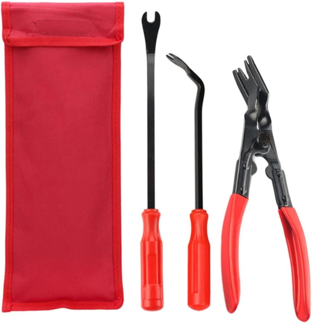 2025 New Panel Clip Removal Pliers 3-Piece Set,Clip Removal Pliers, Panel Clip Removal Tool Plier, 2 in 1 Car Trim Clip Removal, For Automotive Door Panel, Upholstery, Dashboard (Red)