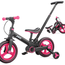 JMMD 6 in 1 Toddler Bike with Push Handle for Kids 18-60 Months, 12" Foldable Balance Bike with Training Wheels, Pedals, Brakes, Kickstand, Push Tricycle Toddler Gift & Toys for Boy & Girl