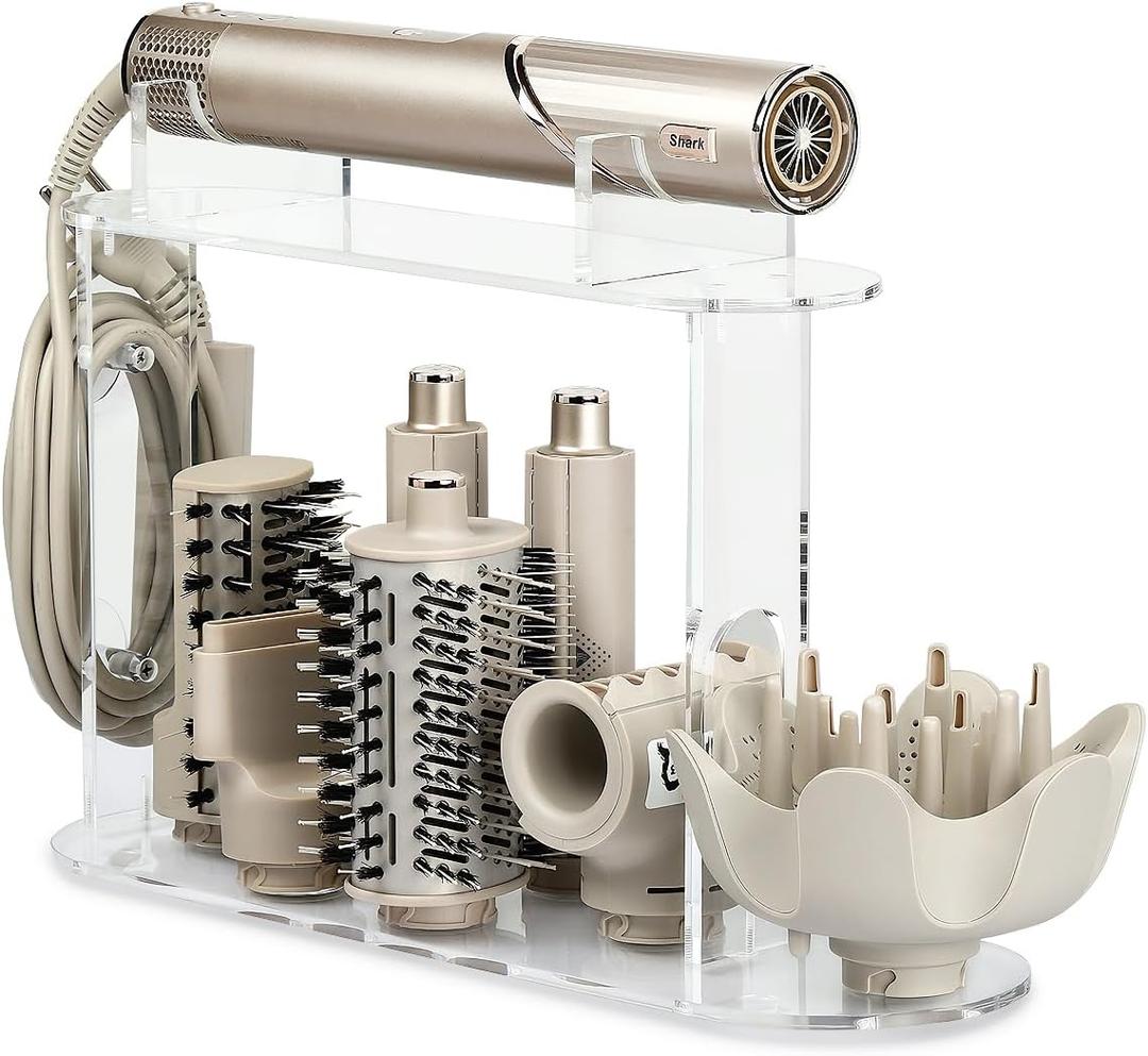 Upgraded Storage Holder for Shark FlexStyle 7-Hole Acrylic Stand Organizer for Long Barrels & Diffuser, Countertop Holder for Shark Flex Style Accessories for Bathroom Vanity Makeup Table