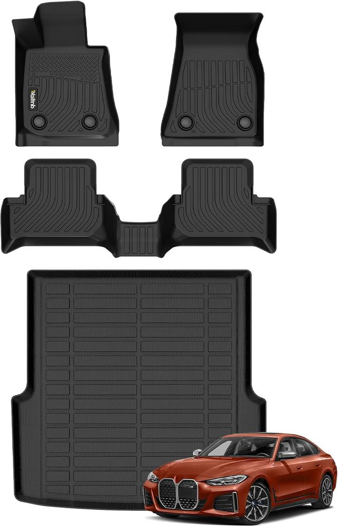 Wailtnb-All Weather Floor Mats for BMW i4 2022-2025 Liners for 2022 2023 2024 2025 eDrive35 | eDrive40 | xDrive40 | M50 Custom Fit BMW i4 2022-2025 Waterproof Durable Easy to Clean Accessories