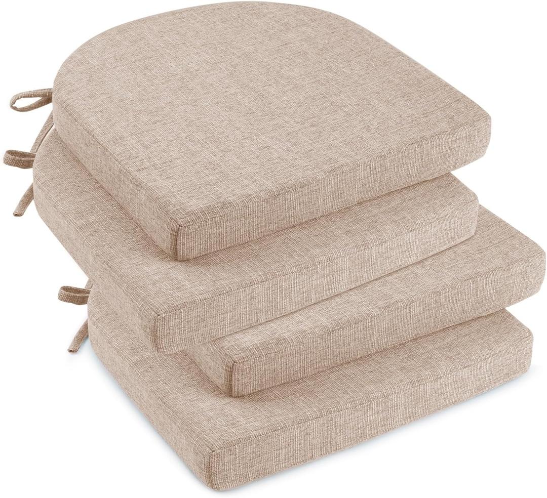 downluxe Indoor Chair Cushions for Dining Chairs, Kitchen Chair Pads with Ties and Non-Slip Backing, 16" x 16" x 2", Oatmeal Beige, 4 Pack