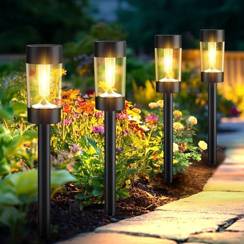 Eyrosa Solar Lights Outdoor, 8 Pack Waterproof Solar Landscape Lighting for Pathway Garden Yard Path Walkway Driveway Lawn Patio Outside Decor, Warm White