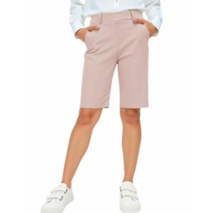 CharmWM Girls School Uniform Bermuda Shorts Elastic High Waisted Straight Leg Midi Short Pants with Pockets Pink (Pink)