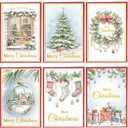 24 Christmas Cards Assortment, Festive Gold Foil Glitter Watercolor Bulk Xmas Cards with Envelopes & Messages - 6 Patterns, 4 3/4" x 7" for Friends, Family, Kids, Boys & Girls (multi)