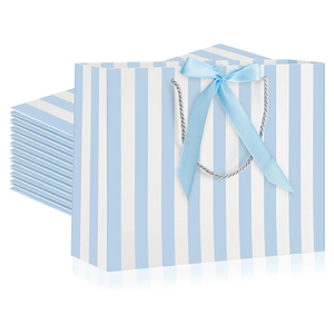 12 Pcs Bride Blue White Striped Gift Bags with Handles, 12.6 x 9.8 x 4.3Inch Bridesmaid Gift Bags for Wedding Bridesmaid Bridal Baby Shower Birthday Coastal Beach Bachelorette Theme Party Favor