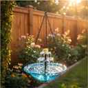 2026 Solar Cascade Hanging Bird Bath Fountain Solar Powered Birdbath Water Fountain Pumps Dispenser Outdoors Decor Hummingbird Bath Shower Bowl Kit Garden Gift Yard Patio Backyard Decoration (Blue)