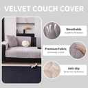 Velvet Couch Cover, Washable Sectional Sofa Cover, Anti Slip Sofa Slipcovers for 3 Cushion Couch Sofa L Shaped Recliner, Furniture Protector Covers for Pets Kids(Light Grey, Only 1 PCS)