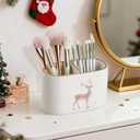 Christmas Pen Holder for Desk, PU Leather Pencil Holder for Desk with 2 Compartments for Home Office Supplies, Christmas Decorations Pencil Cup Desk Organizer (Reindeer)