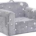 Toddler Chair Plush Kids Couch, Comfy Glow in The Dark Armchair with Removable and Washable Cover Carrying Handle Kids Sofa, Convertible Reading Chair Toddler Couch for Girls and Boys (Grey Star)