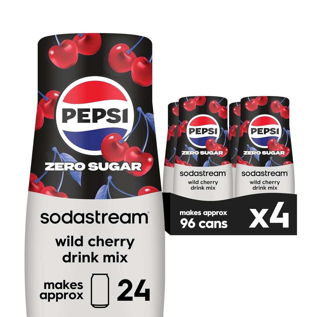 SodaStream Pepsi Wild Cherry Zero Sugar Drink Mix (440ml, Pack of 4), BBD 10/27/2026