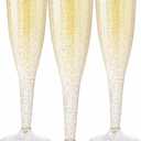WDF 36 Pack Gold Glitter Plastic Champagne Flutes - 7OZ Disposable Gold Champagne Glasses Plastic for Thanksgiving Party, Wedding, New Year