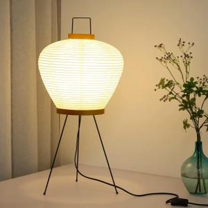 Noguchi Akari Paper Floor Lamp, Wooden Round, 19"D x 3"W x 16"H, White