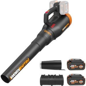 WORX Nitro Cordless Leaf Blower, Quiet Electric Blower for Lawn Care with 530 CFM & 180 MPH, 2  4.0 Ah Batteries & Charger Included, WG581.1