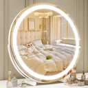 ROLOVE 18 Inch Makeup Mirror with Lights, Large Round Vanity Mirror for Tabletop Desk, Smart Touch Dimmable LED, 360° Rotation, White, Gifts for Women, Wife, Mom, Girls