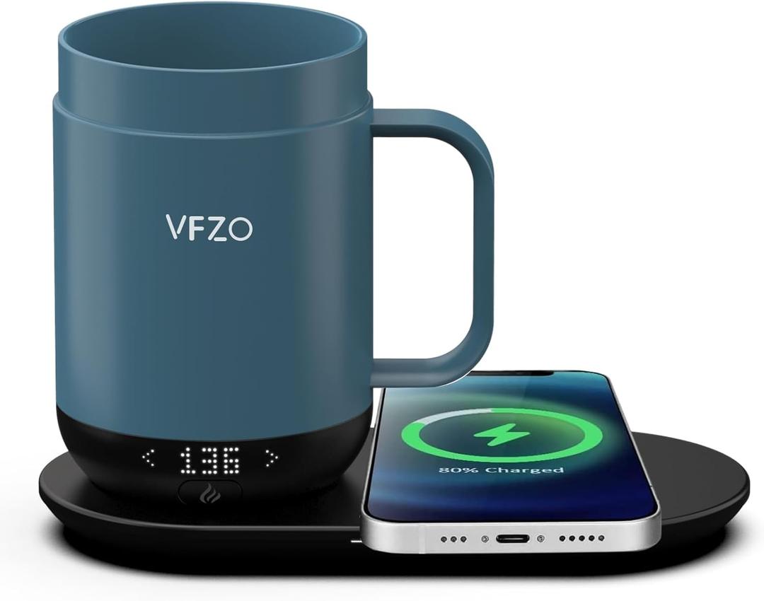 16Oz Temperature Control Smart Mug, Self Heating Coffee Mug LED Display, 180 Min Battery Life - Hot up to 149 Fast Wireless Charger Base Improved Design coffee serving sets mug(16oz, Slate Blue)