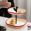 MOOSHU Ceramic Cupcake Dessert Stand - 2-Tier Fruit Platter for Kitchen Counter - Apple-Shaped Holiday Decorative Tiered Serving Trays for Parties Entertaining, and Food Display.