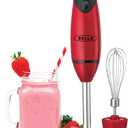 BELLA 2-Speed Hand Immersion Blender with Whisk Attachment, 250 Watt, Red, Immersion Blender with Dishwasher Safe Whisk & Blending Attachments for Food Prep (14460)