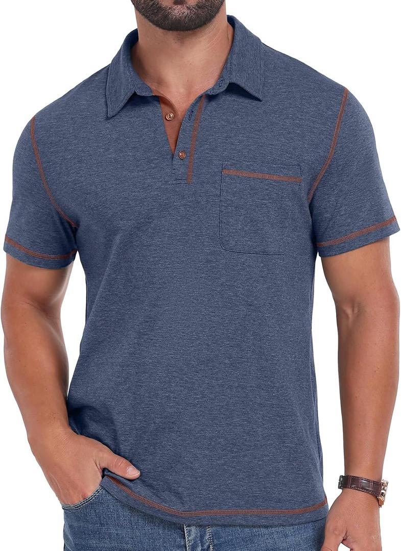 2 pack Sailwind Men's Short Sleeve Polo Shirts Casual Summer Classic Collared Golf Shirt with Pocket, M