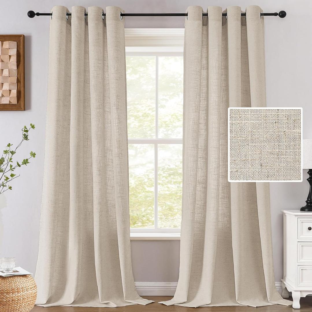H.VERSAILTEX Linen Curtains 84 Inch Length for Living Room 2 Panel Set Neutral Modern Farmhouse Window Privacy Light Filtering Drapes for Farmhouse Window Treatment Curtains, 52 x 84 - Linen