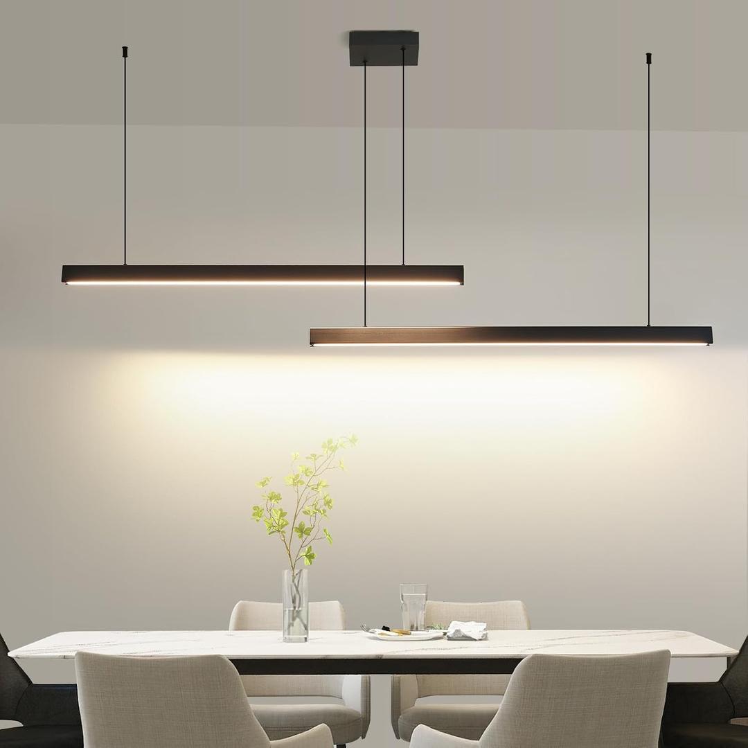 Modern 2-Light Chandelier, 47IN+47IN Pendant Light Fixtures Hanging with Remote Control 3000k-6500K Adjustable Color TemperatureAluminum Island Lighting Lamp for Dining Room, Living Room