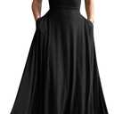 YMDUCH Women's Casual Short Sleeve Square Neck Solid Slim Flowy Maxi Dress with Pockets (Black, S)