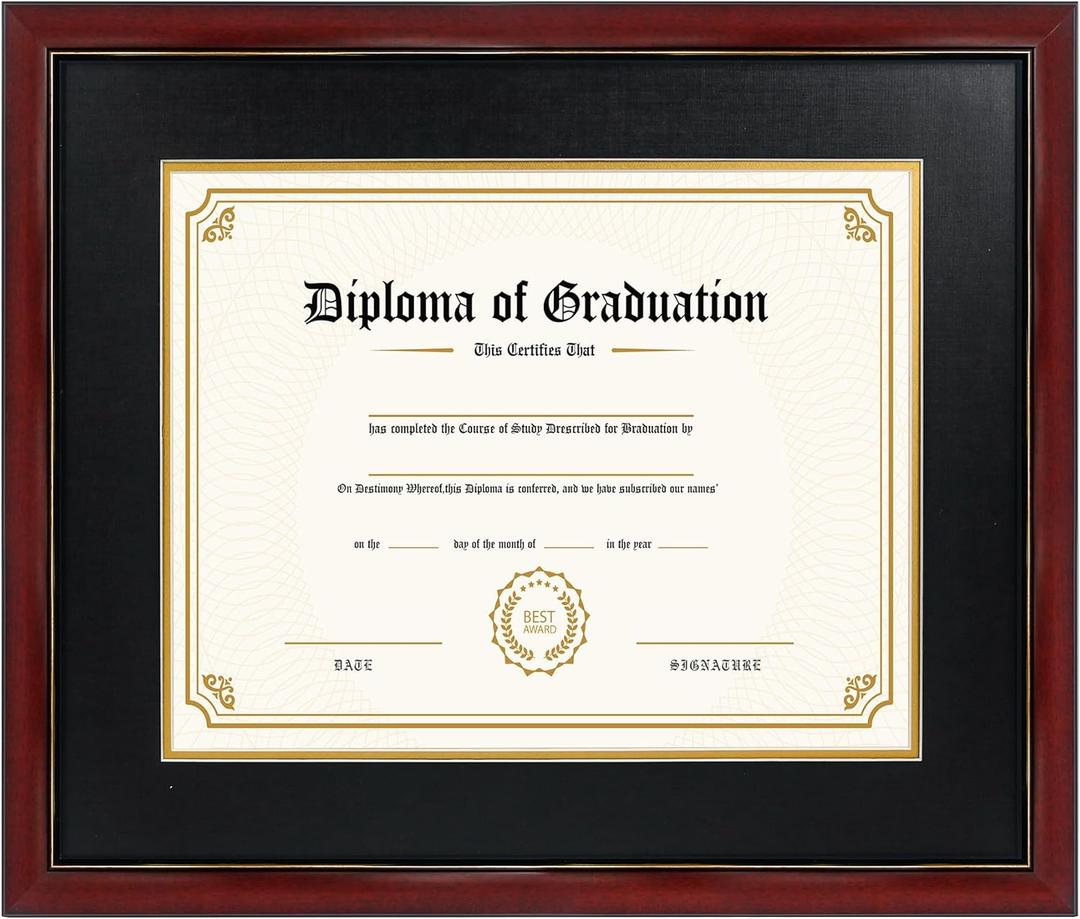 GraduatePro 11x14 Diploma Frame with Black over Gold Mat or Display 15x18 Certificate without Mat, Solid Wood & UV Protection Acrylic, Cherry Finish with Gold Trim