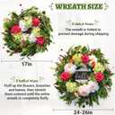 24" Spring Summer Wreaths for Front Door with Hello Sign,Hydrangea Wreath with Dasiy Peonies Berries Eucalyptus.Greenery Wreath for Front Door,Porch,Farmhouse,Wall,Window Indoor Outdoor Decor