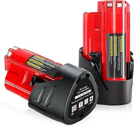2-Pack 12V 3.0Ah Replacement Batteries for Milwaukee M12, Compatible with Milwaukee 12V Battery 48-11-2430, 48-11-2420, 48-11-2440, 48-11-2402, 48-11-2411 Lithium-Ion Tools