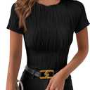 PRETTYGARDEN Women's Summer Tops 2026 Casual Short Sleeve Crewneck Slim Fit T Shirts Basic Knit Y2K Top Textured Blouse (XX-Large, Black)