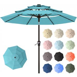 10ft Patio Umbrella, 3 Tier Outdoor Market Table Umbrellas with 8 Fiberglass Ribs and Push Button Tilt, Windproof, Vented Canopy, UV Protection for Deck, Pool, Backyard