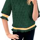 Fisoew Womens Quilted Pattern Cropped Sweatshirts Casual Crewneck Half Lantern Sleeve Textured Ruffle Loose Pullover Tops