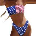 YIMISAN Women's Two Piece Bandeau Swimsuit Ribbed Strapless Tube Bikini Top with Mid Waist Cheeky Bottom Bathing Suit, Size M
