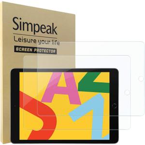 Simpeak 2 Pieces Screen Protector Compatible with iPad 10.2 (2021/2020/2019 Model, 9th/8th/7th Generation), Tablet HD Tempered Glass Premium Complet [No Bubble][Anti-fingerprint]