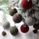 12 Pcs Large 3.15 Inch Farmhouse Christmas Ornaments Burgundy Olive Green Crochet Christmas Balls Modern Handmade Woven Knitted Cotton Brown Baubles for Xmas Tree Rustic Holiday Decor