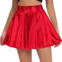 Urban CoCo Women's Shiny Flared Pleated Mini Skater Skirt (Medium)