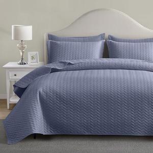 Maple&Stone Quilt Set Oversized King Size, 128"x120" Lightweight Mineral Blue Bedspread Ultrasonic Chevron Pattern Light Coverlet for All Season Comforter Bedding Decor - 3 Piece Bed Cover Sets