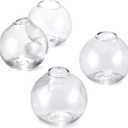 Serene Spaces Living Set Of 4 Clear Ball Glass Bud Vase, Short Vases For Centerpieces For Home Decor, Events, Weddings, Measures 3" Tall & 2.75" Diameter