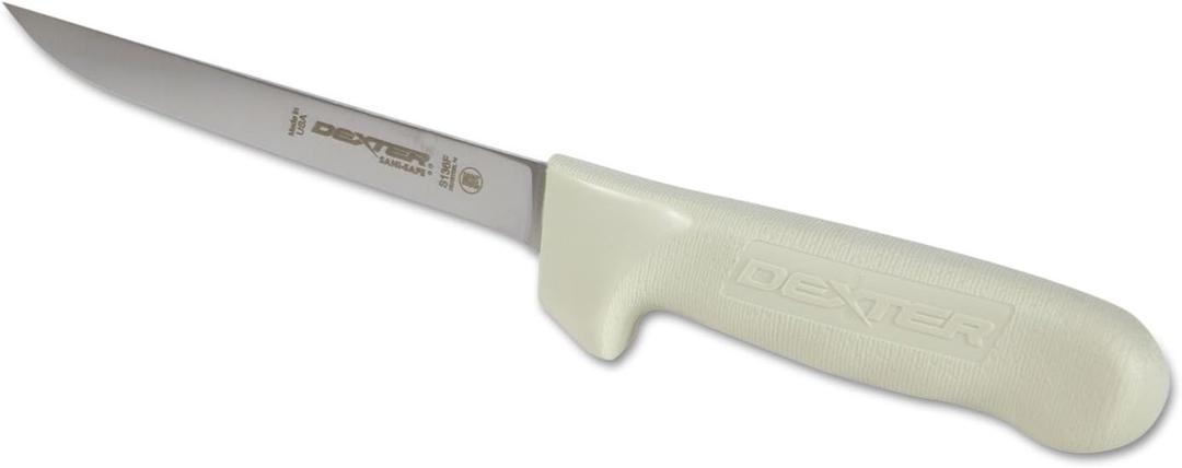 Dexter-Russell 1543 Sani-Safe Boning Knife, 6-Inch Flexible Blade, Narrow Dexsteel Edge, Slip-Resistant White Handle with Fingerguard, NSF, Made in USA