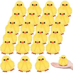 50Pcs Plush Chicks Keychain Large Fluffy Chicks Realistic Plush Chick Keychain Plu-sh Pendant Easter Keyrings for Halloween, Christmas, Easter,Party Favors,Gift Bag Filler