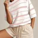 Dokotoo Womens Sweaters Spring Summer Oversized 3/4 Sleeve Striped Crewneck Casual Lightweight Knit Pullover Sweater Tops, Small