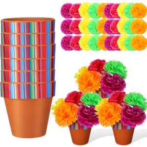 36 Pcs Mexican Table Decorations Centerpieces Fiesta Pots with Marigold Flower for Halloween Day of The Dead Party Tables Decorations